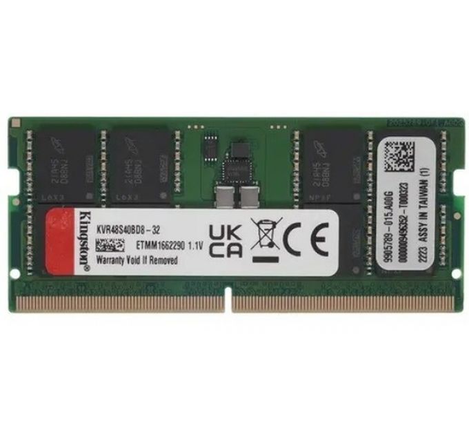 Оперативная память Kingston DDR5 32GB 4800MT/s CL40 SO-DIMM 2Rx8, 1 year