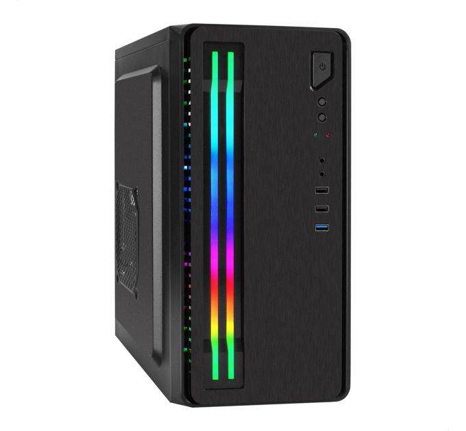 Корпус Minitower ExeGate mEVO-7805 (mATX, без БП, 2*USB+1*USB3.0, аудио, черный, с 2*RGB подсветкой)