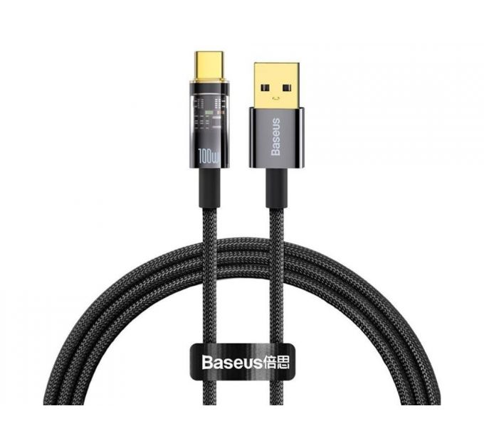 Кабель Baseus Explorer Series Auto Power-Off Fast Charging Data Cable USB to Type-C 100W 2m Black (CATS000301)