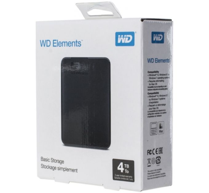 Внешний жесткий диск Western Digital Elements Portable WDBU6Y0040BBK-WESN 4ТБ 2,5" 5400RPM USB 3.0 Black