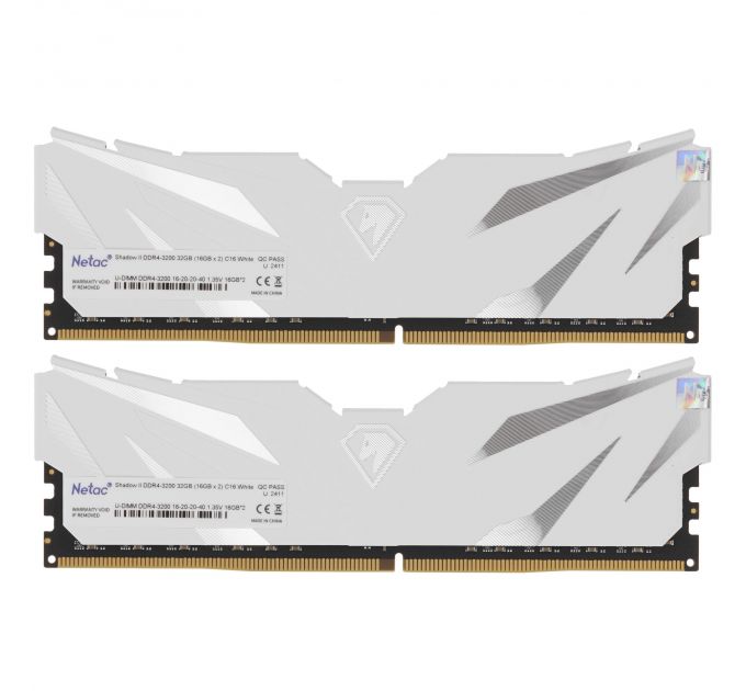 ОЗУ Netac Shadow S NTSSD4P32DP-32W 32GB (2x16GB) DDR4 3200MHz CL16 1.35V / White / with radiator