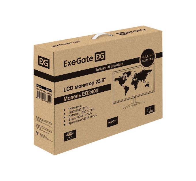 Монитор 24" ExeGate EB2400 TN+film 1920x1080, 60 Гц, 5 мс, 16:9, 200 кд/м2, 1xHDMI, 1xVGA, черный