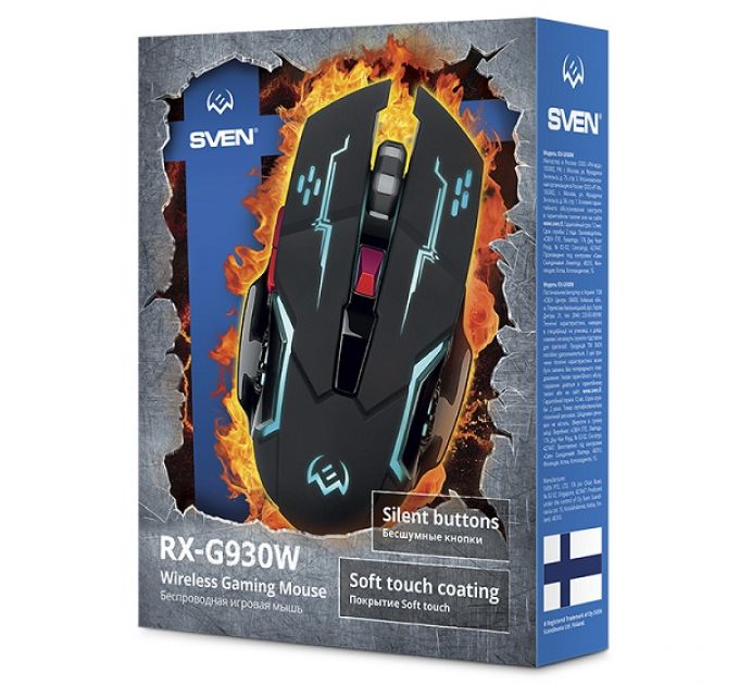 Мышь SVEN RX-G930W / USB / WIRELESS / 800-2400DPI/ подсветка/ кнопки 5+1/ встроенный аккум. / OPTICAL / BLACK