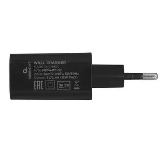 Адаптер питания Cablexpert MP3A-PC-37 USB 2 порта, 2.4A, черный + кабель 1м Type-C