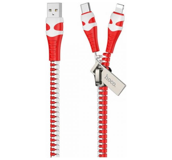 Кабель USB 2.0 Hoco U97 AM/Type-C/Lightning красный-белый, 1.2м