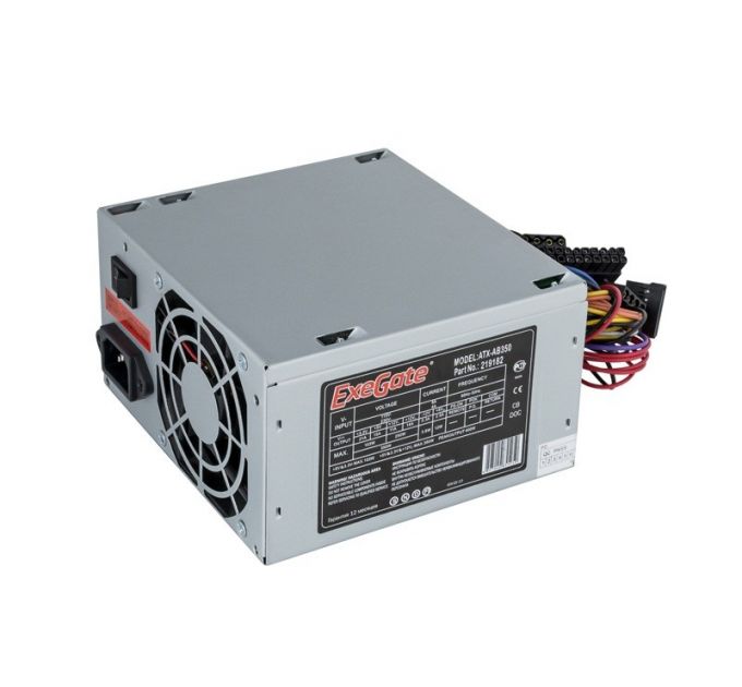 Блок питания 350W ExeGate AB350, ATX, PC, 8cm fan, 24p+4p, 3*SATA, 2*IDE, FDD + кабель 220V в комплекте