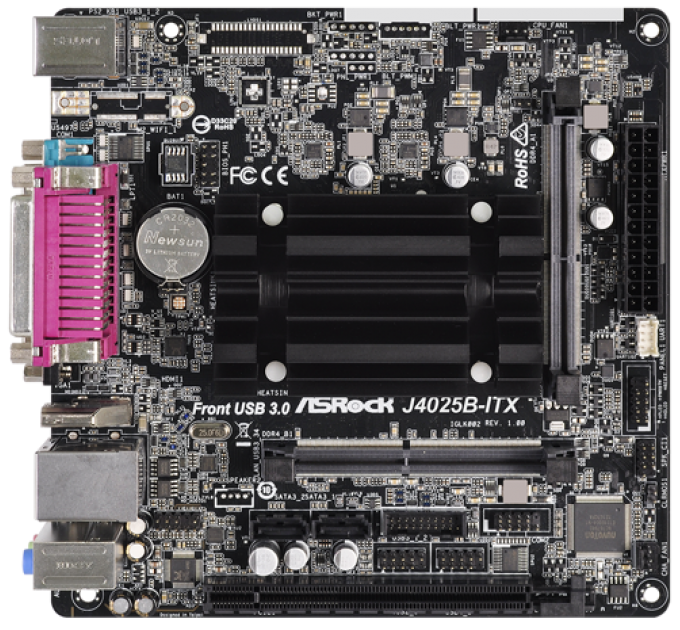 Материнская плата Asrock J4025B-ITX 2xDDR4 mini-ITX AC`97 8ch(7.1) GbLAN+VGA+HDMI