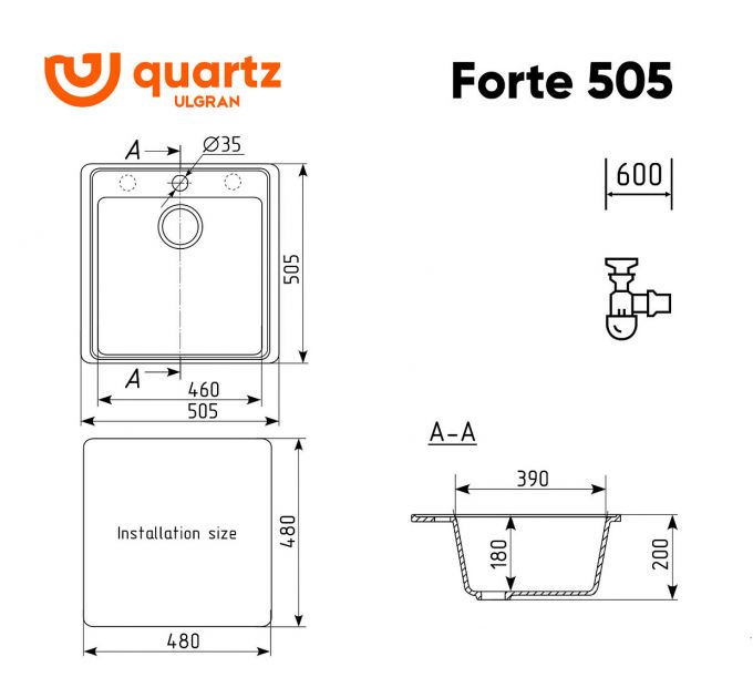 Мойка ULGRAN Quartz Forte 505-05 Бетон