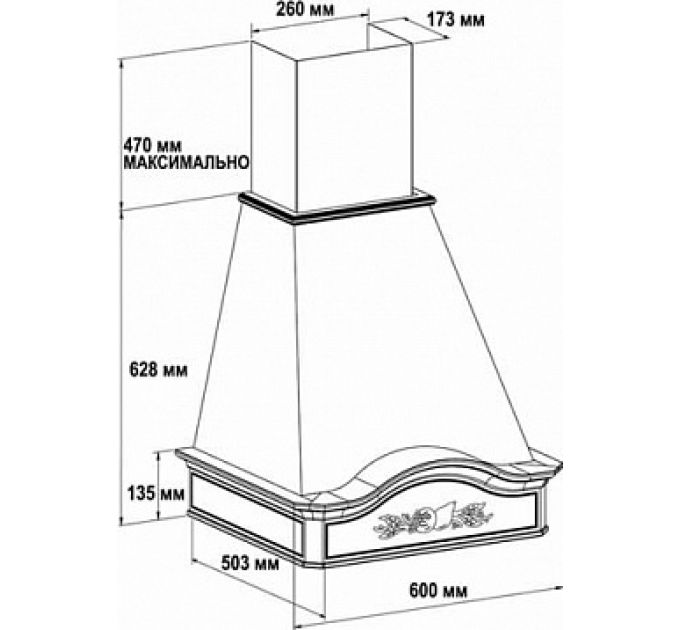 Вытяжка София 600 мощ.900м3 дуб/белый муар
