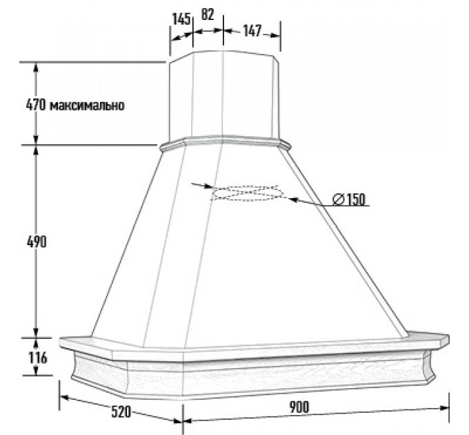 Вытяжка ВАНЕССА 900 мощ.900м3 ДУБ/СЛОНОВАЯ КОСТЬ