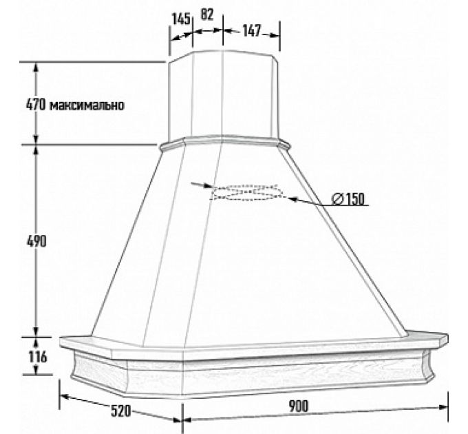 Вытяжка ВАНЕССА 900 мощ.900м3 ДУБ/СЛОНОВАЯ КОСТЬ