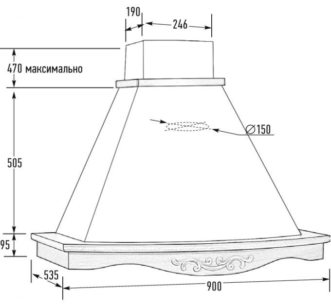 Вытяжка МЕЛИСА 90 мощ 900м3 ДУБ/СЛОНОВ.КОСТЬ