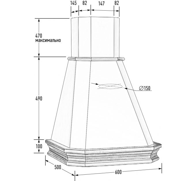 Вытяжка ВАНЕССА 600 мощ900м3 ДУБ/слоновая кость