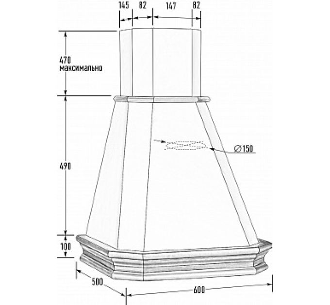 Вытяжка ВАНЕССА 600 мощ900м3 ДУБ/слоновая кость