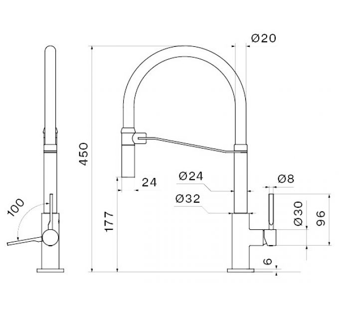 Смеситель Falmec TREVI PRO PVD BRUSHED GUN METAL