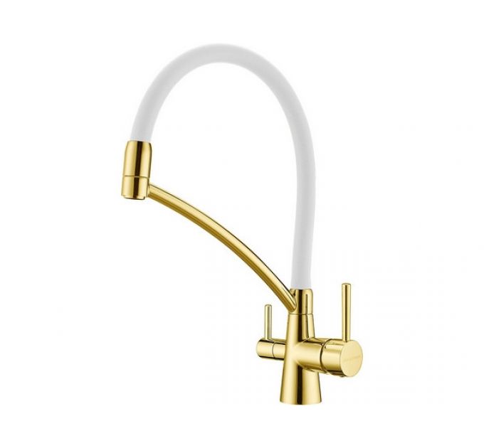 Смеситель Paulmark Siegen Si213111-GW, золото, белый шланг