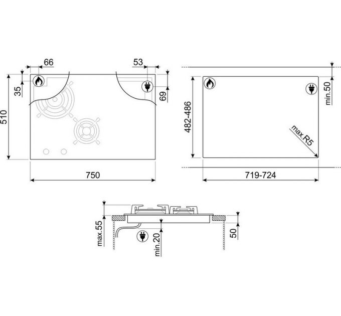 Варочная панель SMEG PM6743R комбинированная
