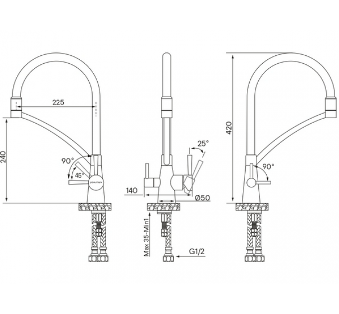 Смеситель Paulmark Siegen Si213111-BG, брашированное золото, черный шланг