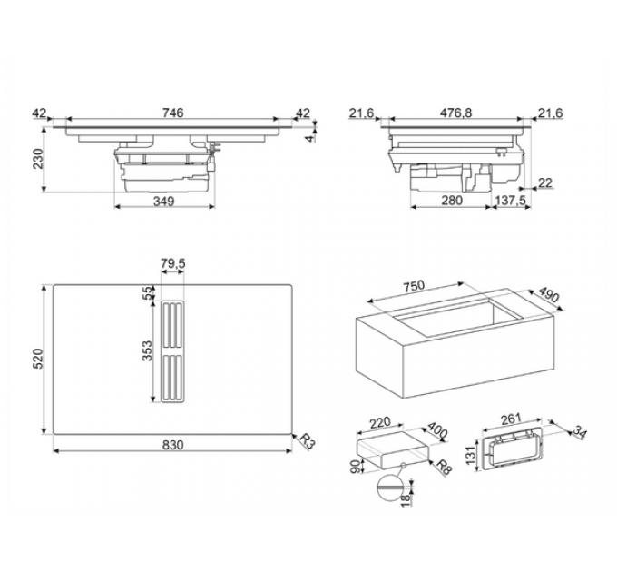 Варочная панель SMEG HOBD682D2 индукционная с вытяжкой
