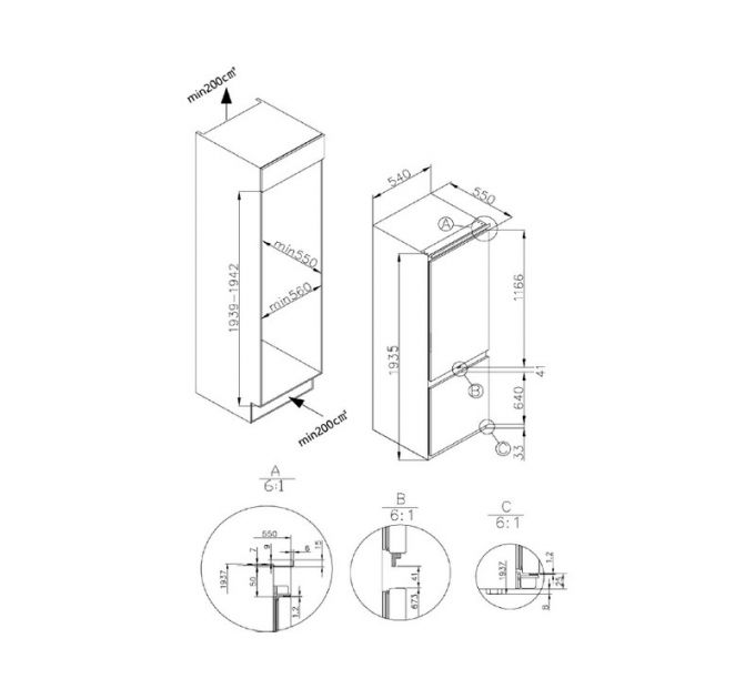 Холодильник MEFERI MBR193 TOTAL NO FROST ULTRA встраиваемый