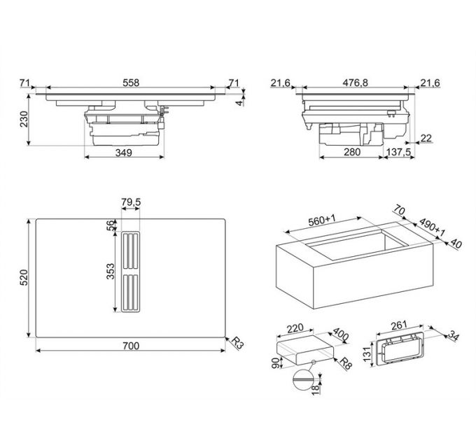 Варочная панель SMEG HOBD472D2 индукционная с вытяжкой