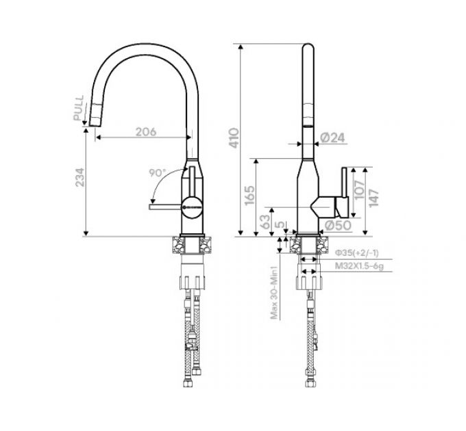 Смеситель Kuchenstern TIDA-S нержавеющая сталь