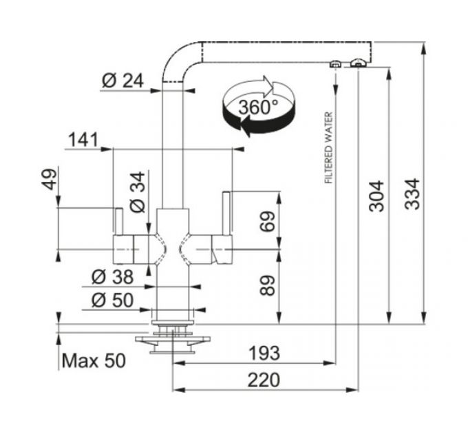 Смеситель Franke Neptune Clear Water с фильтрацией, сахара (115.0370.708)