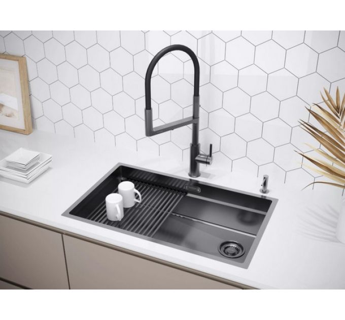 Мойка Paulmark Next-pro 74 uni PM707445-GM, вороненая сталь