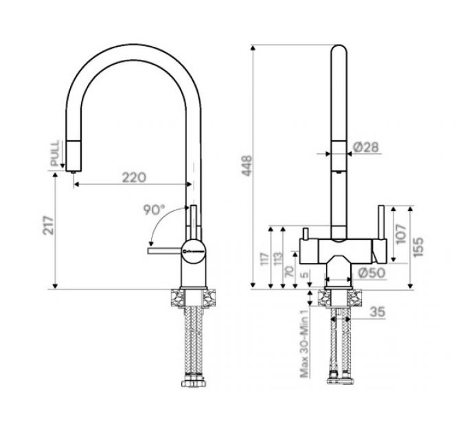 Смеситель Kuchenstern DRIM-FS нержавеющая сталь