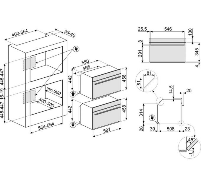 Духовой шкаф SMEG SO4104APG компактный с паром и СВЧ