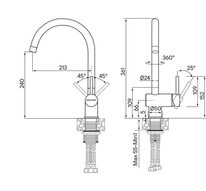 Смеситель Paulmark Bend Be212066-BS (SS), брашированная сталь