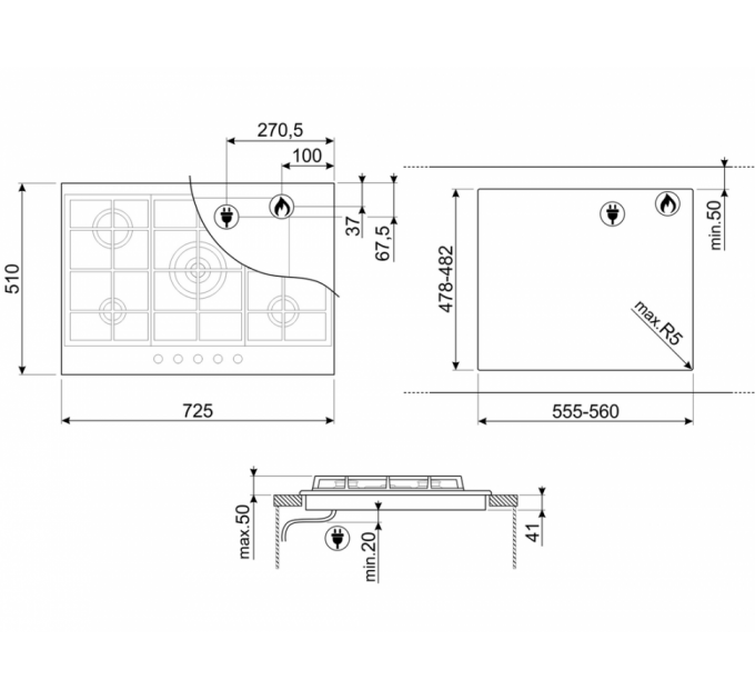 Варочная панель SMEG PX375 газовая