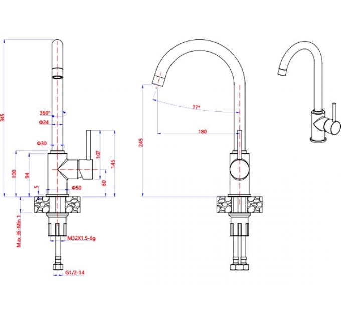 Смеситель GranFest 3650 графит 309