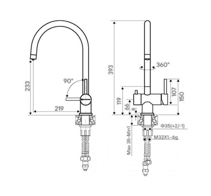 Смеситель Kuchenstern DRIM-F нержавеющая сталь