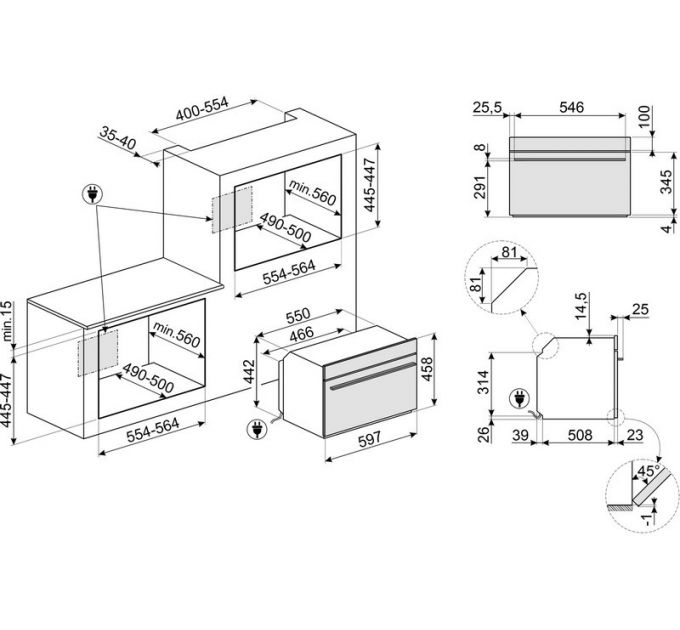 Духовой шкаф SMEG SO4104S4PG компактный с паром