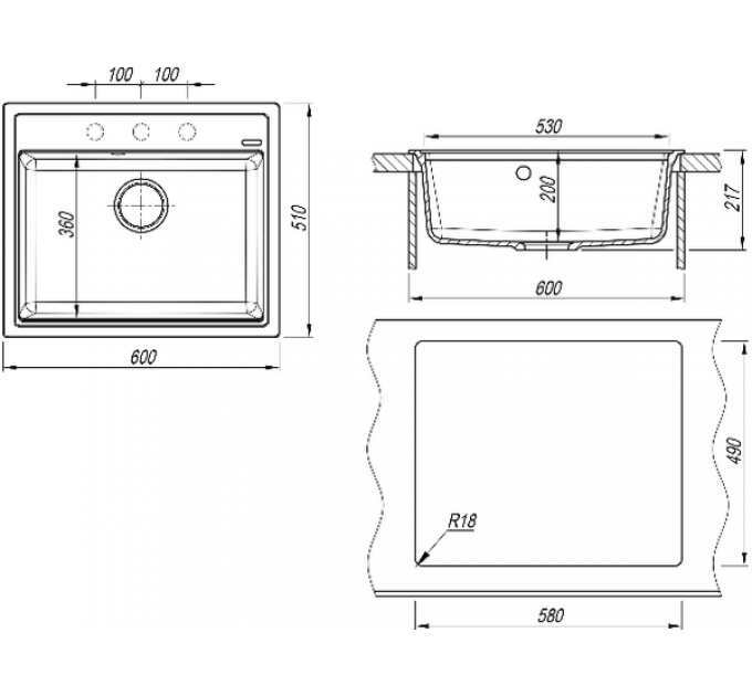 Мойка Florentina Липси 600 нуар