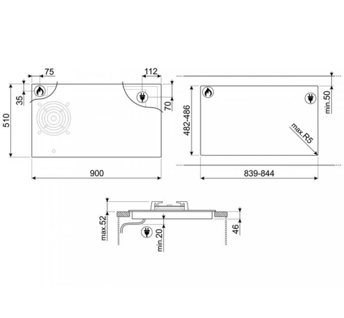 Варочная панель SMEG PM6954R комбинированная