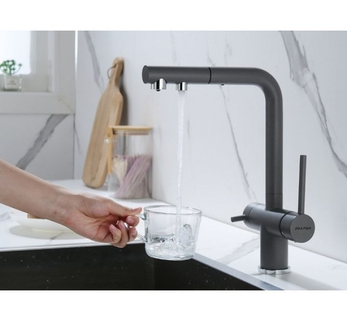 Смеситель Paulmark Serpentine Se213222-GRM, серый металлик