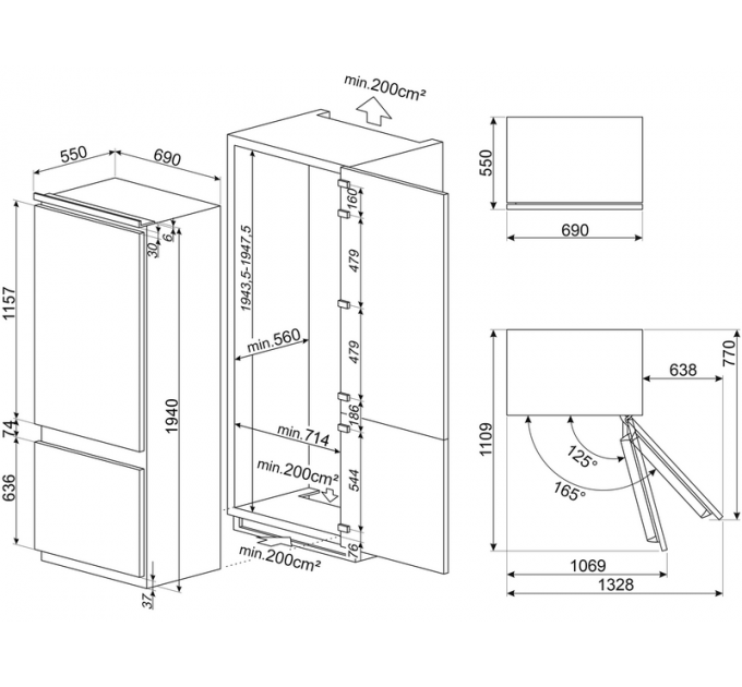 Холодильник SMEG C875TNE встраиваемый