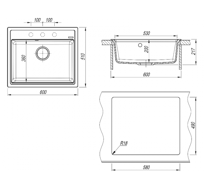 Мойка Florentina Липси 600 серый шелк