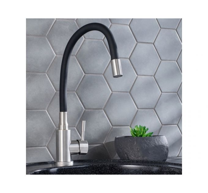 Смеситель Handmade SUS124BL-016F, черный/нерж.сталь