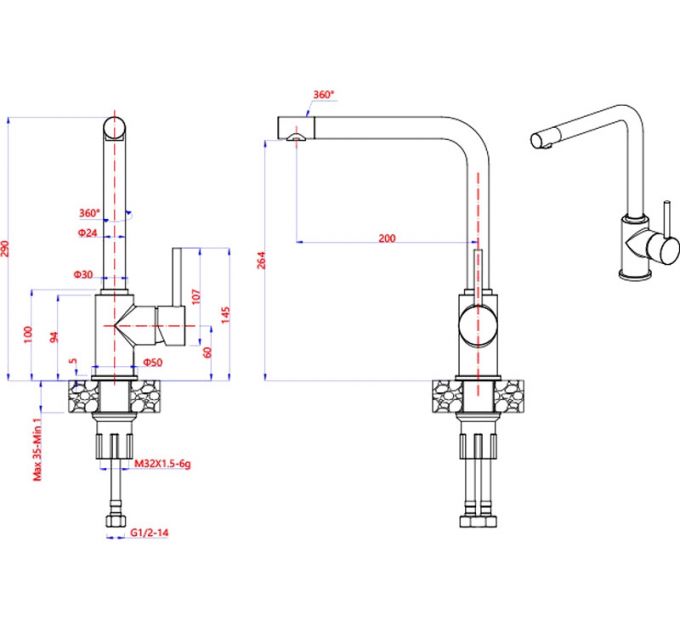 Смеситель GranFest 3651 черный 308