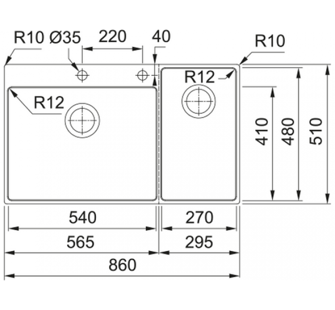 Мойка Franke Box Center BWX 220-54-27 TL, рабочий центр справа (127.0538.259)