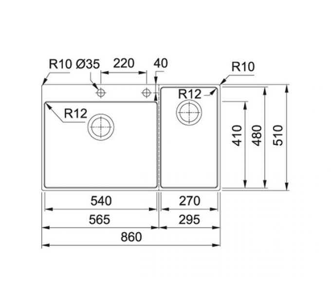 Мойка Franke Box Center BWX 220-54-27 TL, рабочий центр справа (127.0538.259)