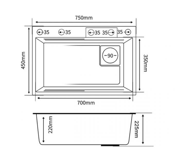 Мойка SMARTECH-75x45 темная нерж. сталь, со смесителем