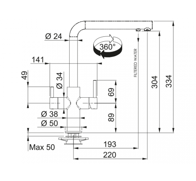 Смеситель Franke Neptune Clear Water с фильтрацией, оникс (115.0370.694)