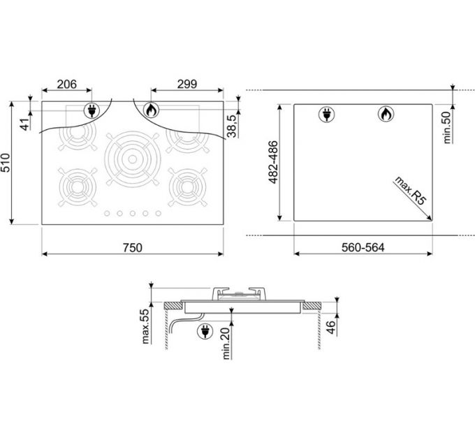 Варочная панель SMEG PV675CNR газовая
