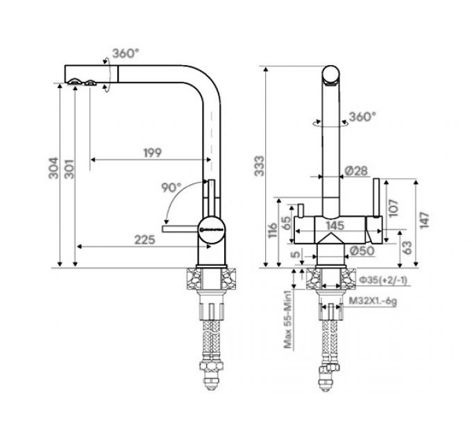 Смеситель Kuchenstern FOKUS-F вороненая сталь