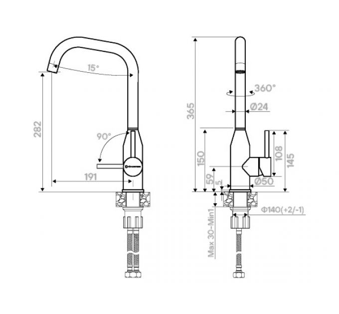 Смеситель Kuchenstern FILA нержавеющая сталь