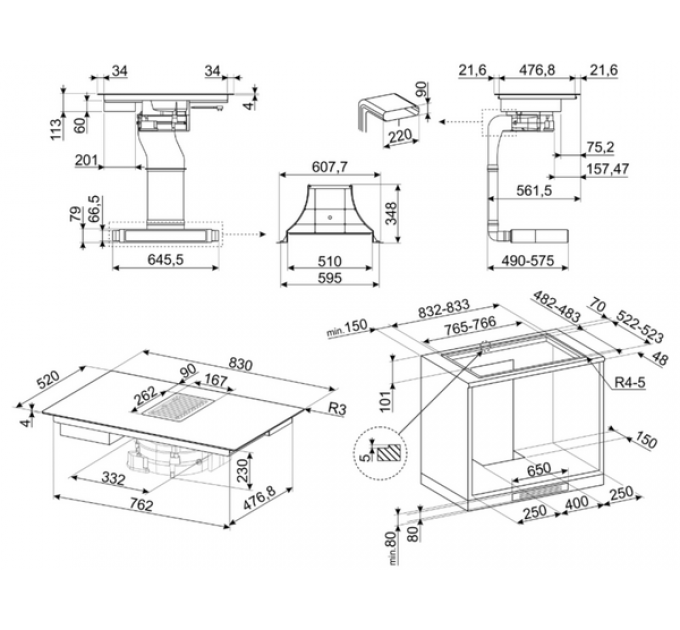 Варочная панель SMEG HOBD182DG индукционная с вытяжкой
